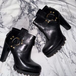 Tory Burch Moto Biker Harness Black Leather Ankle Boots